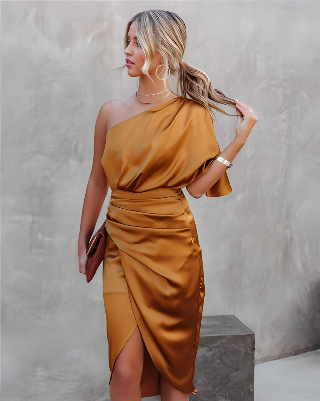 Isabella™ | Women’s One Shoulder Wrap Midi Dress