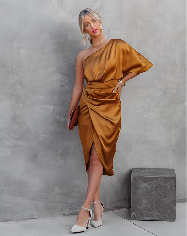 Isabella™ | Women’s One Shoulder Wrap Midi Dress