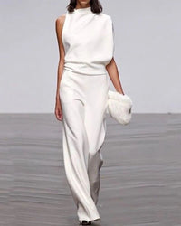 Ivory™ | Women's Wide Leg Jumpsuit Sleeveless Mock Neck Formal Outfit