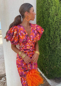 Rose™ | Women’s Summer Printed Puff Sleeve Midi Dress