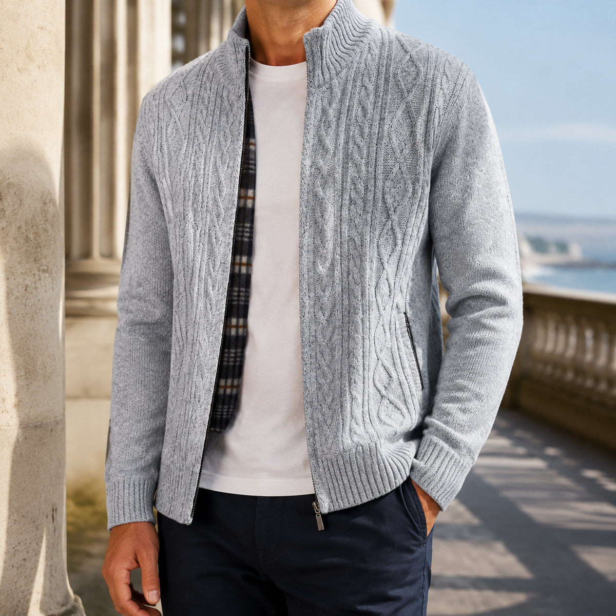 Percival-Grey Cable Knit Cardigan