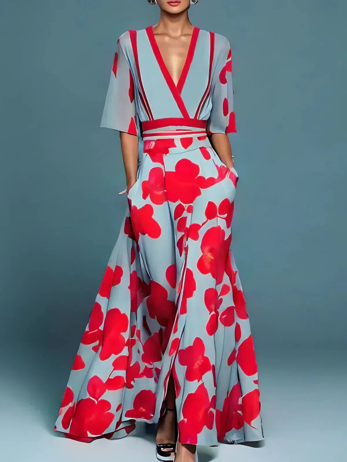 Elaine™ | Long Flowing Dress with Bold Floral Design for Women