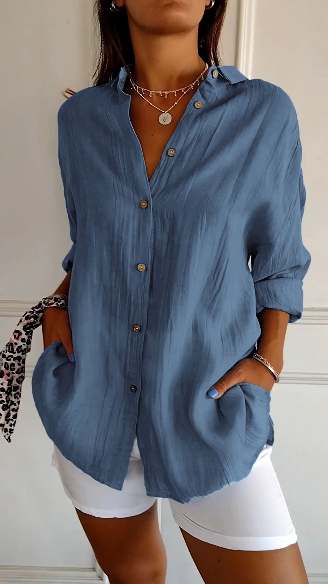Azure™ | Women's Casual Button-Down Shirt Oversized Long Sleeve