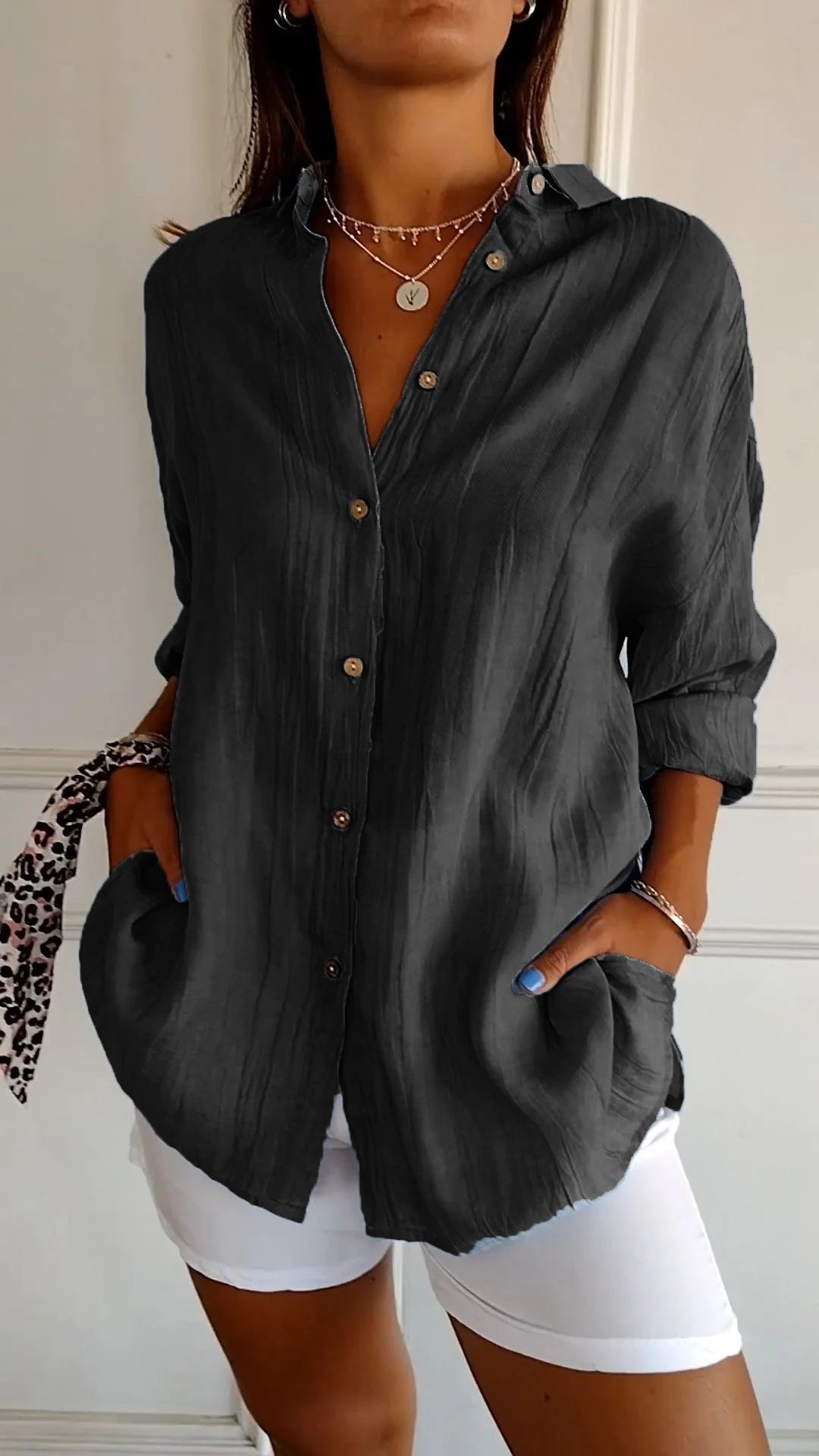 Azure™ | Women's Casual Button-Down Shirt Oversized Long Sleeve