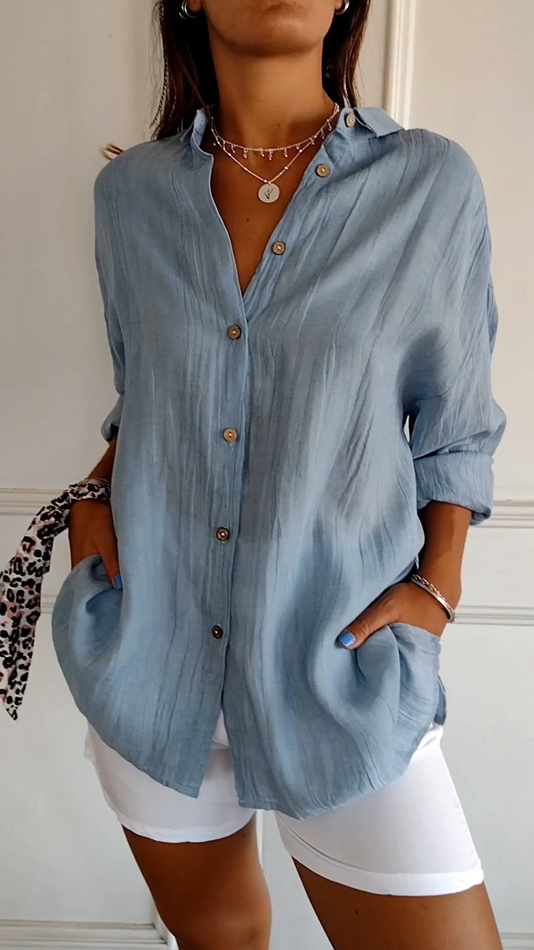 Azure™ | Women's Casual Button-Down Shirt Oversized Long Sleeve