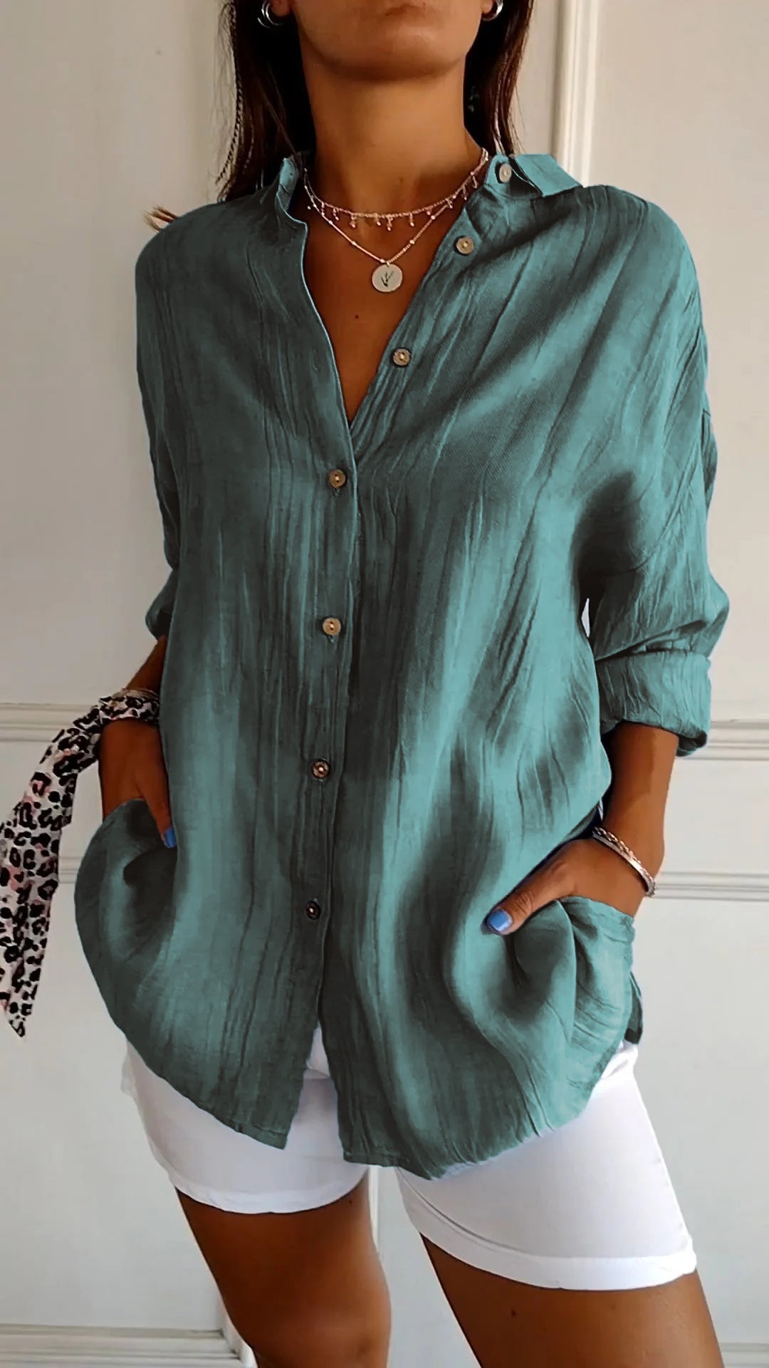 Azure™ | Women's Casual Button-Down Shirt Oversized Long Sleeve