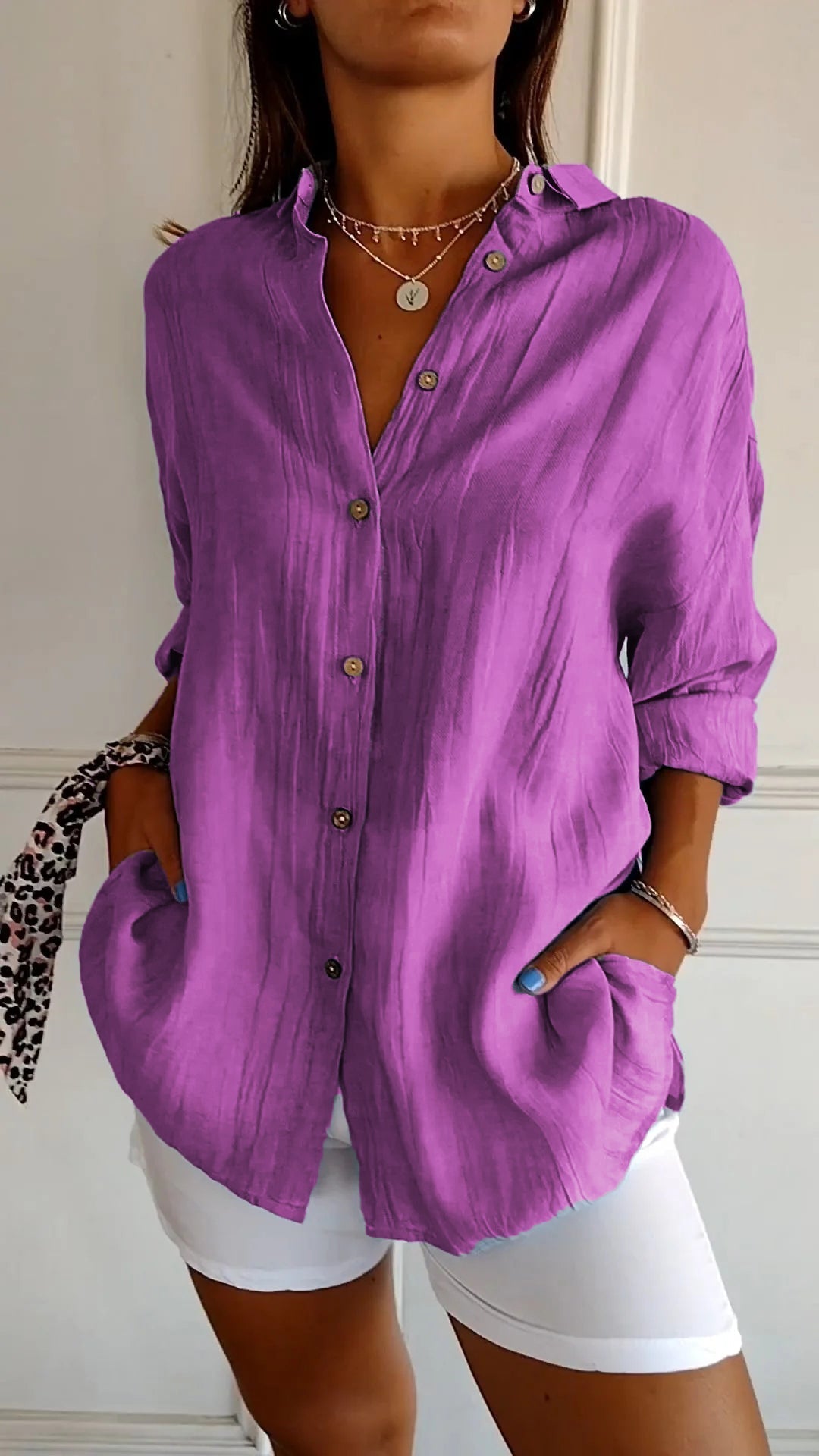 Azure™ | Women's Casual Button-Down Shirt Oversized Long Sleeve