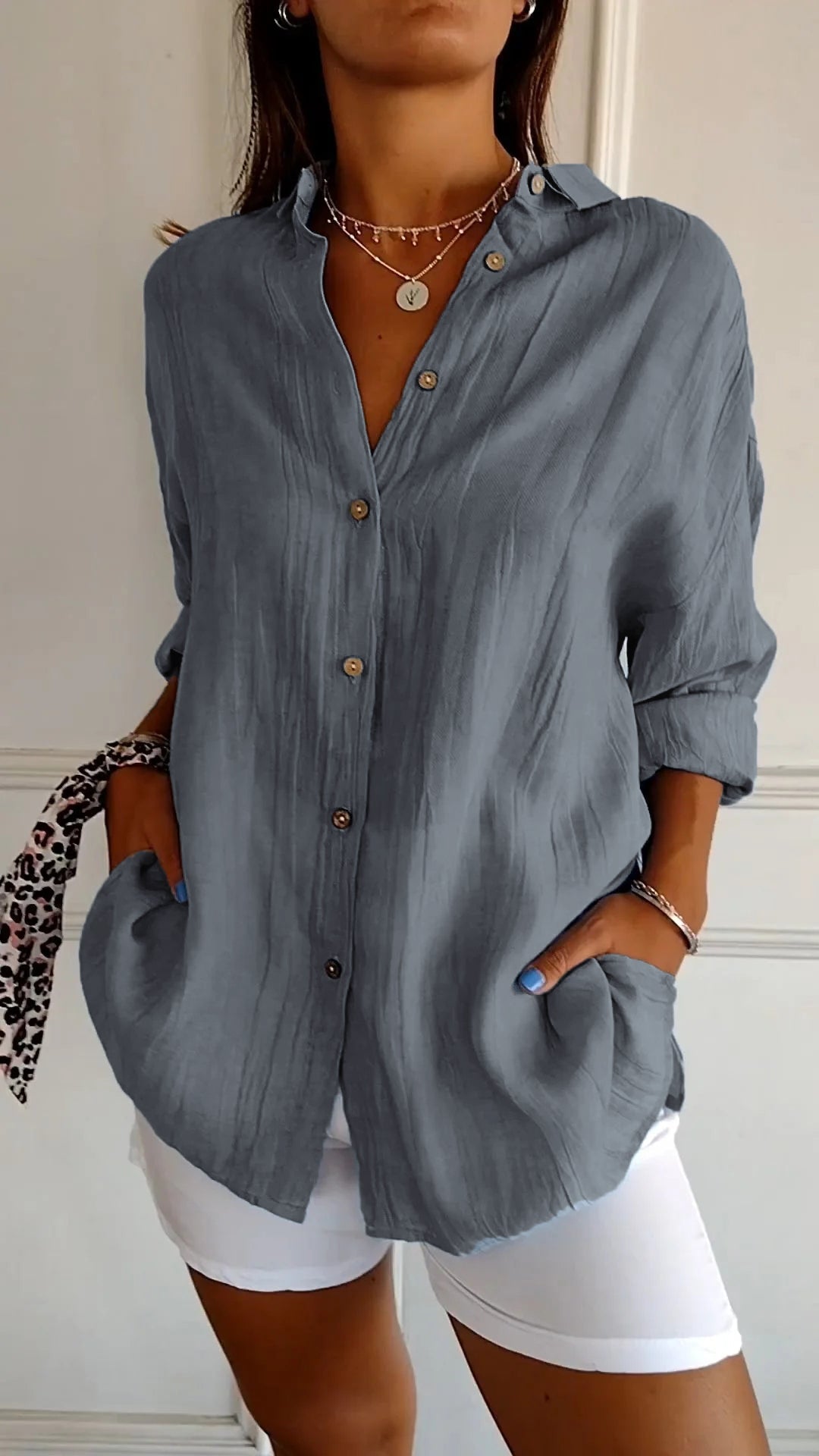 Azure™ | Women's Casual Button-Down Shirt Oversized Long Sleeve