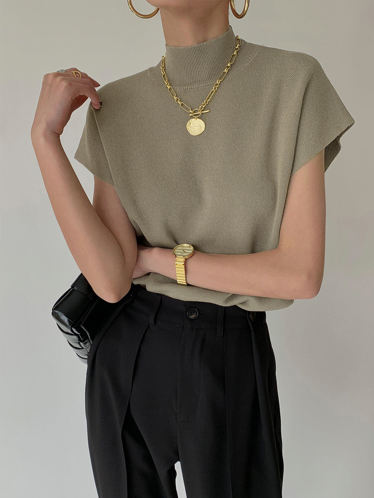 Noira™ | Women's Mock Neck Sleeveless Top Padded Shoulder Vest