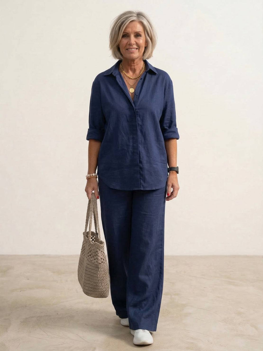 Vivian™ | Women's Casual Button-Down Shirt and Wide-Leg Pants Set