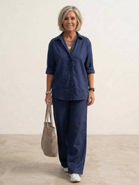 Vivian™ | Women's Casual Button-Down Shirt and Wide-Leg Pants Set