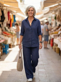 Vivian™ | Women's Casual Button-Down Shirt and Wide-Leg Pants Set