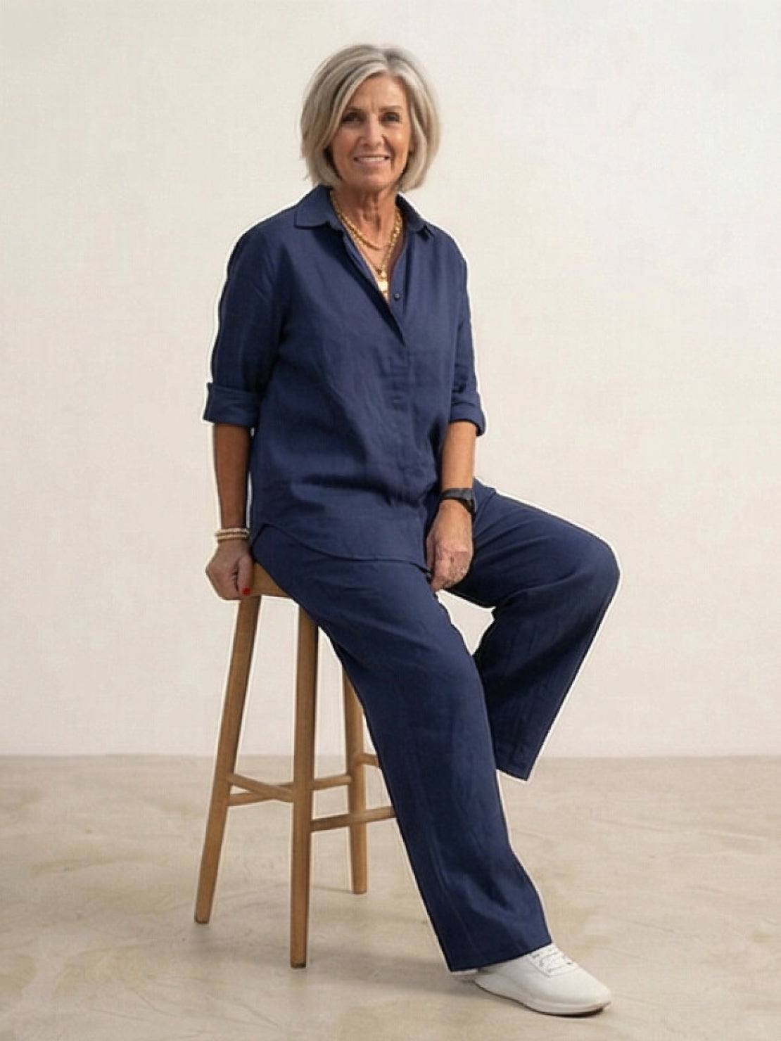 Vivian™ | Women's Casual Button-Down Shirt and Wide-Leg Pants Set