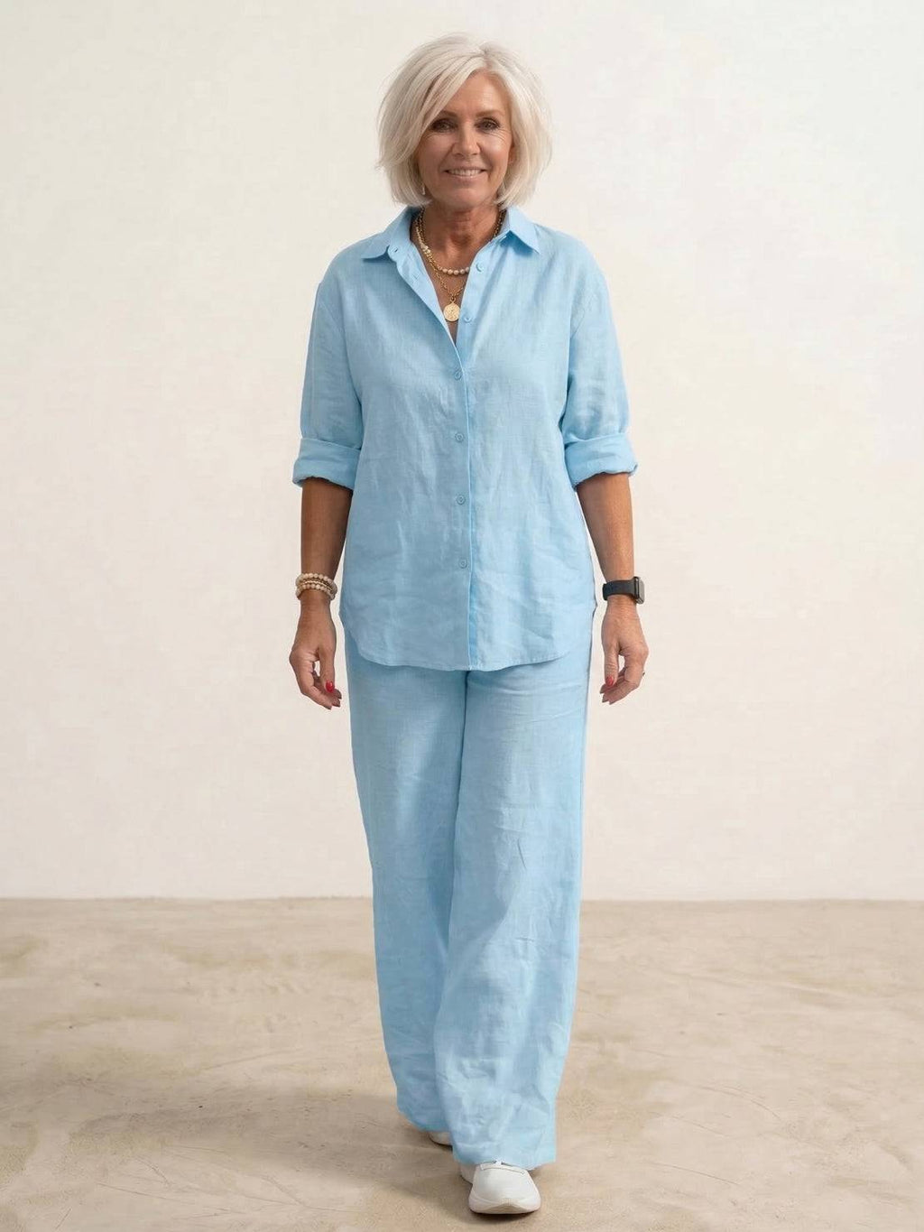 Vivian™ | Women's Casual Button-Down Shirt and Wide-Leg Pants Set