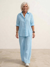 Vivian™ | Women's Casual Button-Down Shirt and Wide-Leg Pants Set