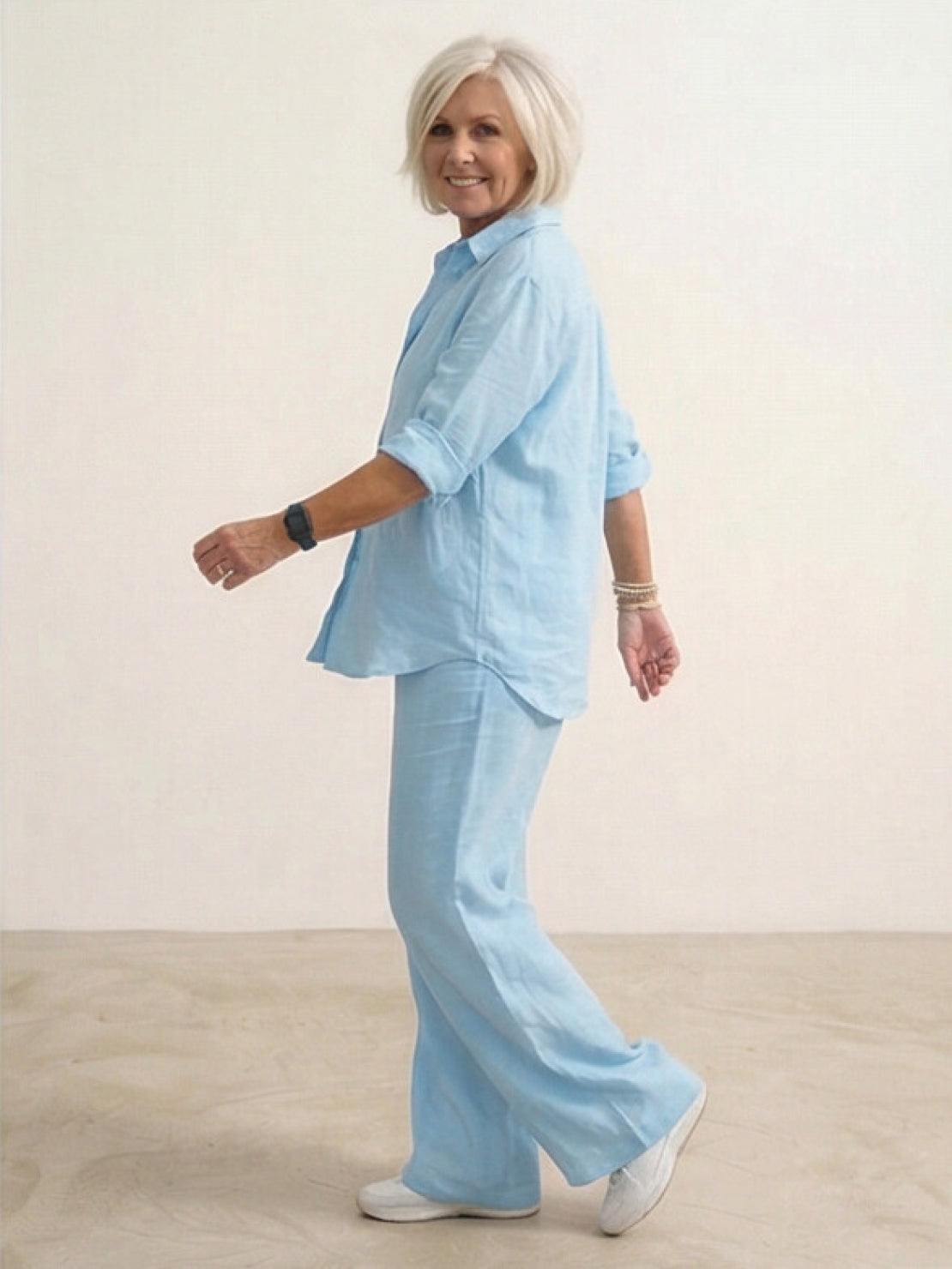 Vivian™ | Women's Casual Button-Down Shirt and Wide-Leg Pants Set