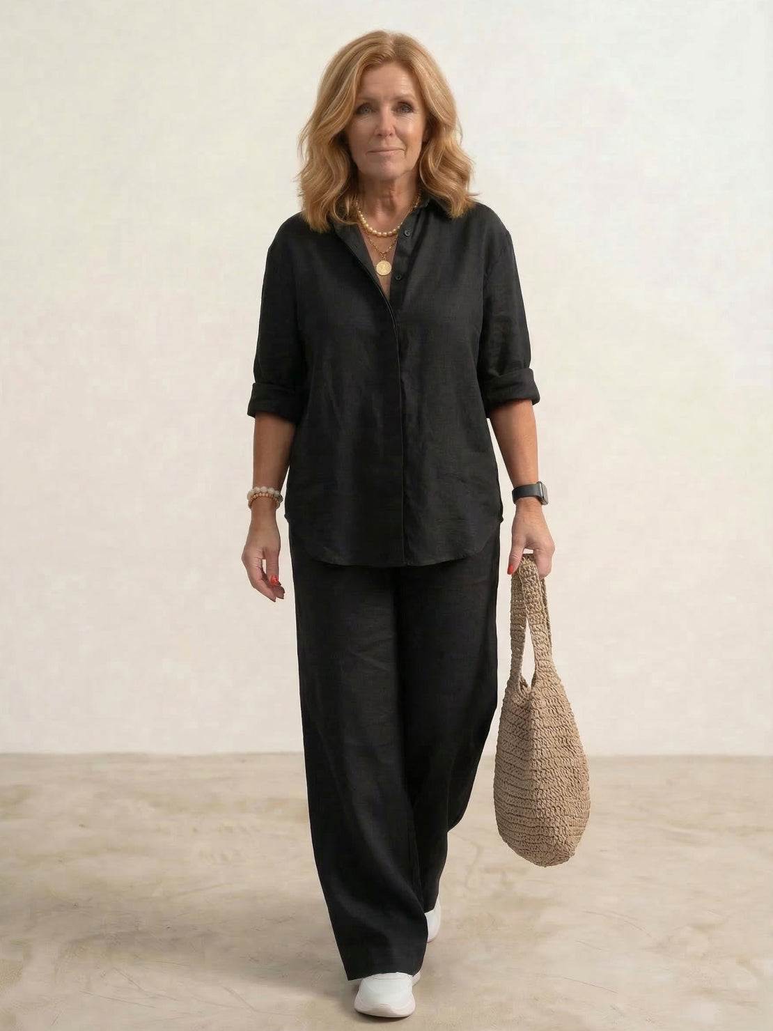 Vivian™ | Women's Casual Button-Down Shirt and Wide-Leg Pants Set