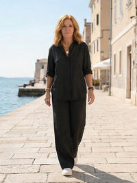 Vivian™ | Women's Casual Button-Down Shirt and Wide-Leg Pants Set