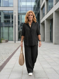 Vivian™ | Women's Casual Button-Down Shirt and Wide-Leg Pants Set