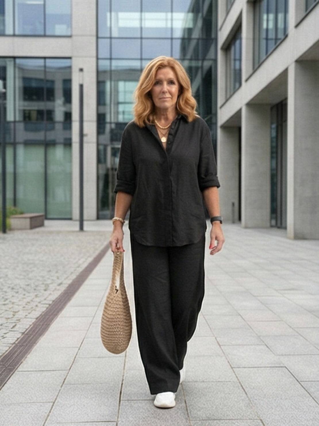 Vivian™ | Women's Casual Button-Down Shirt and Wide-Leg Pants Set