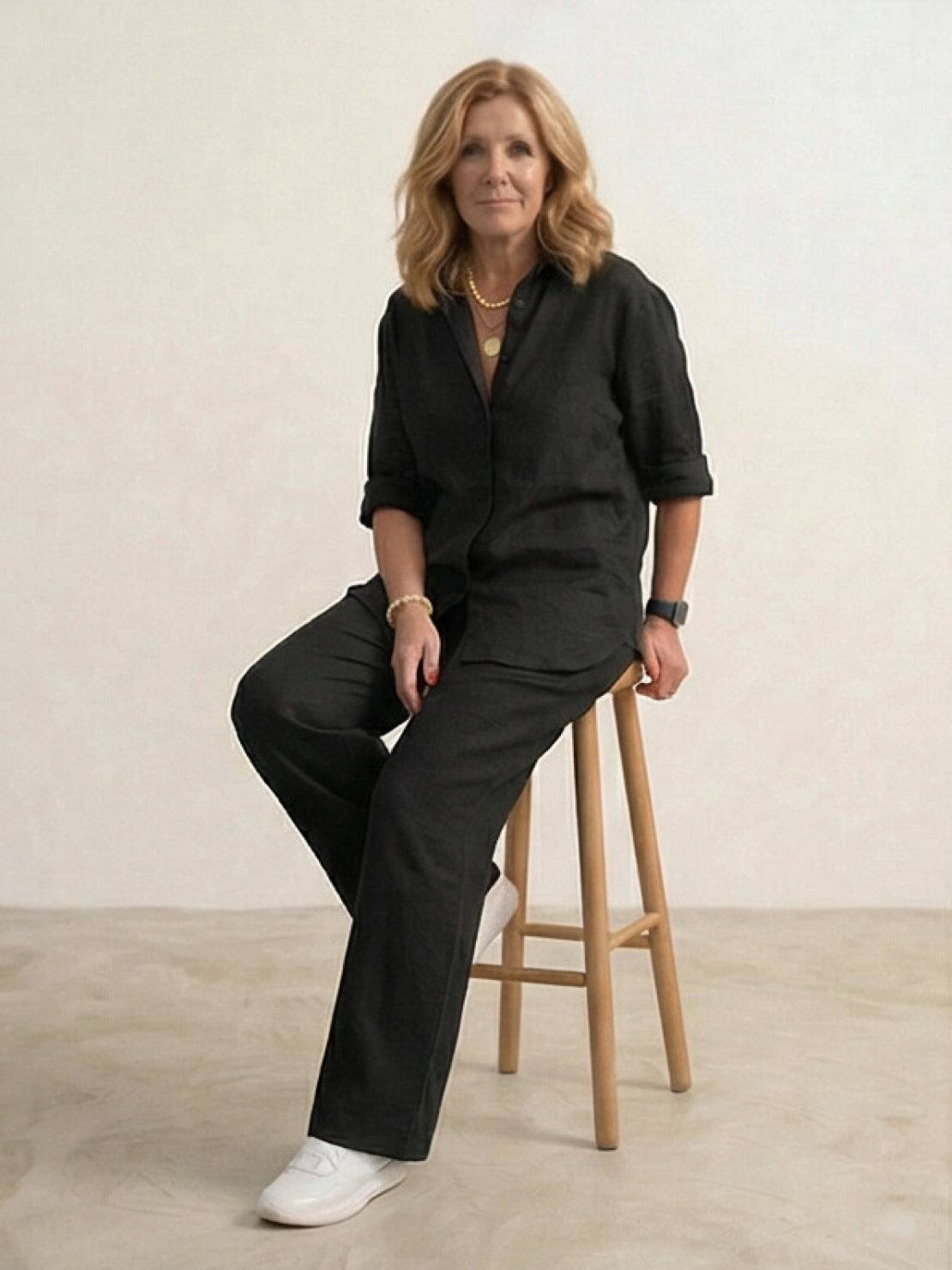 Vivian™ | Women's Casual Button-Down Shirt and Wide-Leg Pants Set