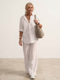 Vivian™ | Women's Casual Button-Down Shirt and Wide-Leg Pants Set