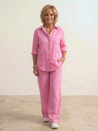Vivian™ | Women's Casual Button-Down Shirt and Wide-Leg Pants Set