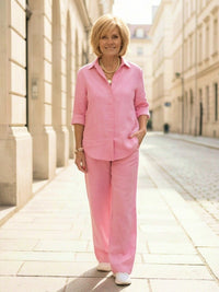 Vivian™ | Women's Casual Button-Down Shirt and Wide-Leg Pants Set