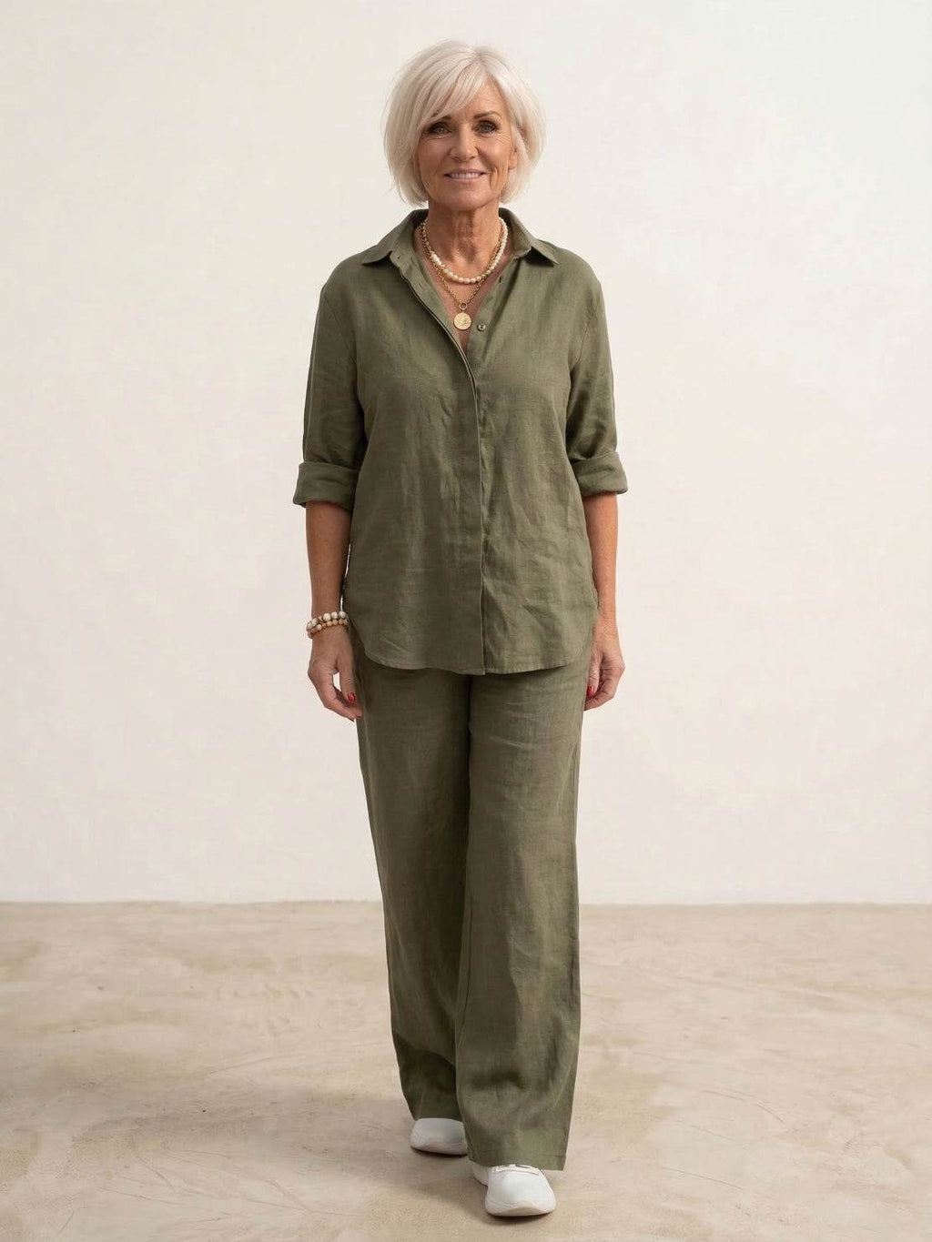 Vivian™ | Women's Casual Button-Down Shirt and Wide-Leg Pants Set