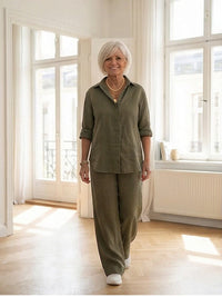 Vivian™ | Women's Casual Button-Down Shirt and Wide-Leg Pants Set