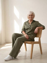 Vivian™ | Women's Casual Button-Down Shirt and Wide-Leg Pants Set