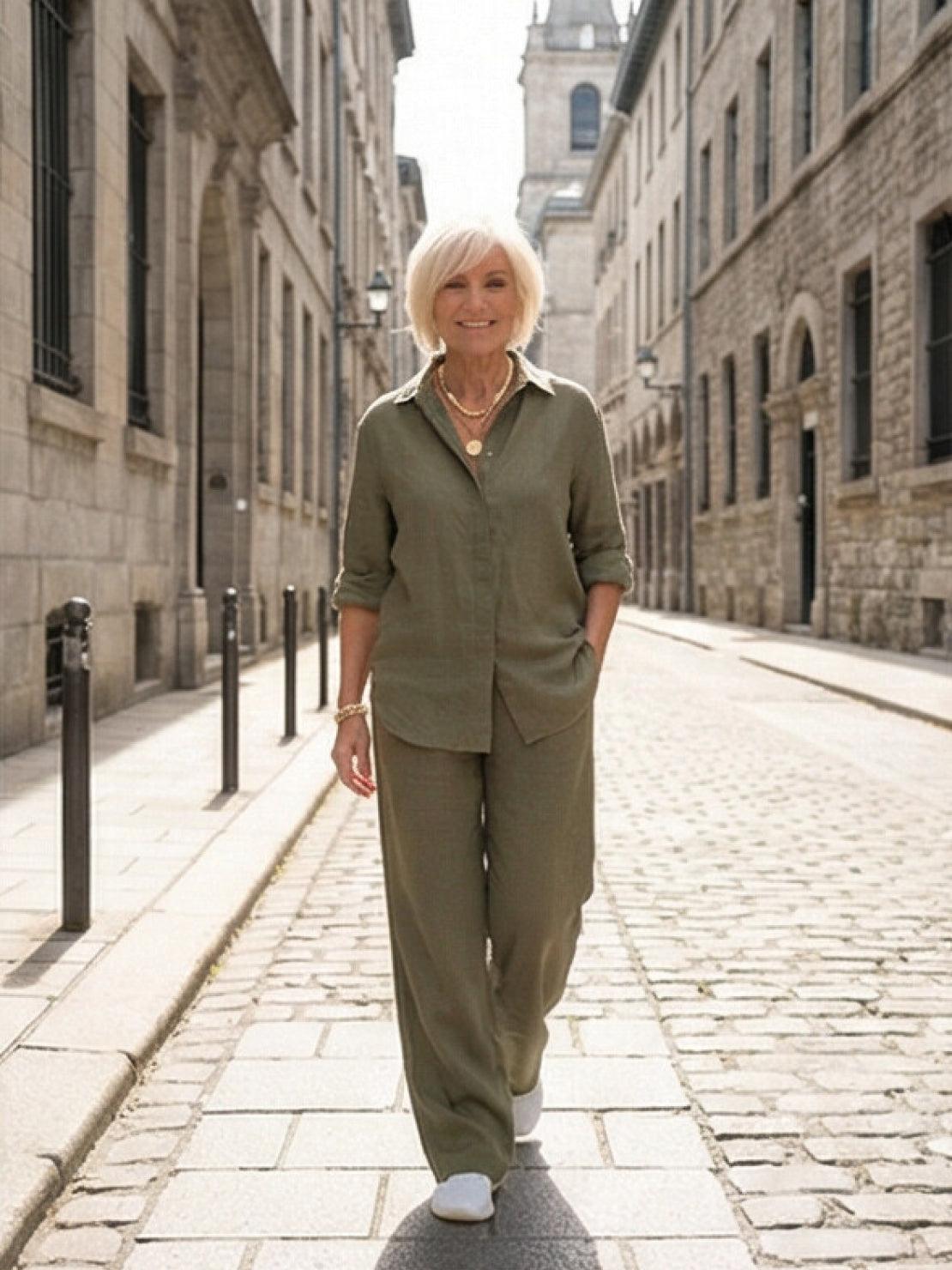 Vivian™ | Women's Casual Button-Down Shirt and Wide-Leg Pants Set