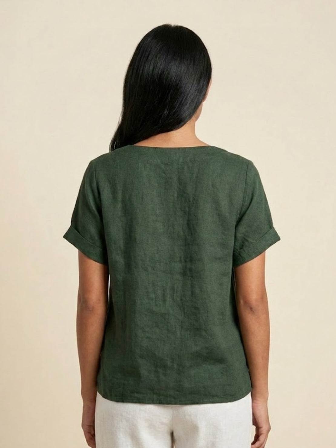 Foreen™ | Women's Casual Scoop Neck Button Detail Short Sleeve Top