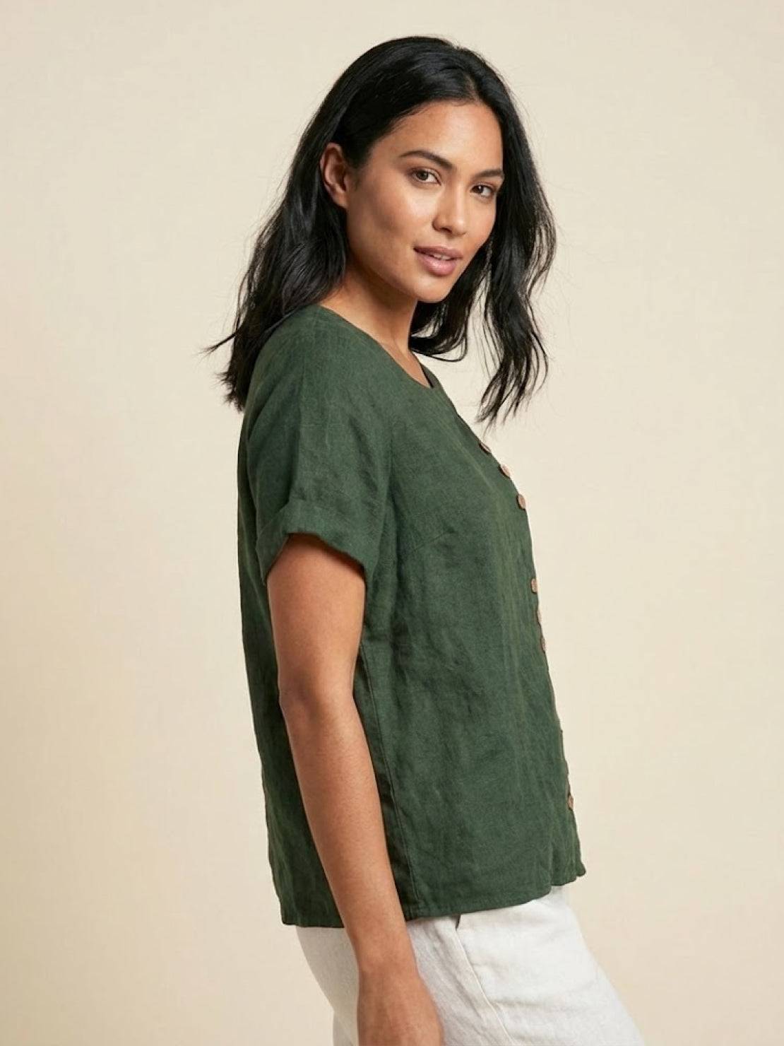 Foreen™ | Women's Casual Scoop Neck Button Detail Short Sleeve Top