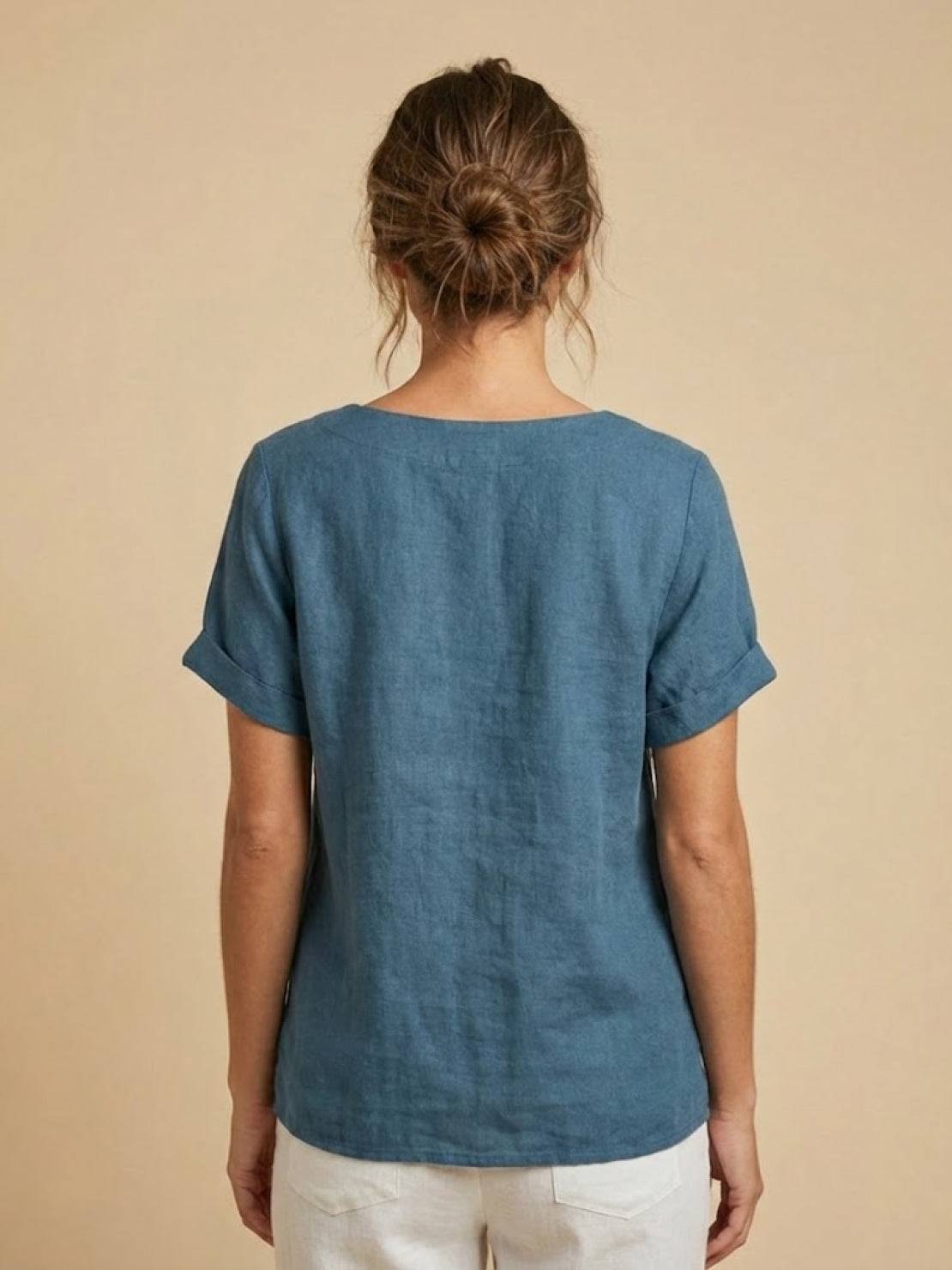 Foreen™ | Women's Casual Scoop Neck Button Detail Short Sleeve Top
