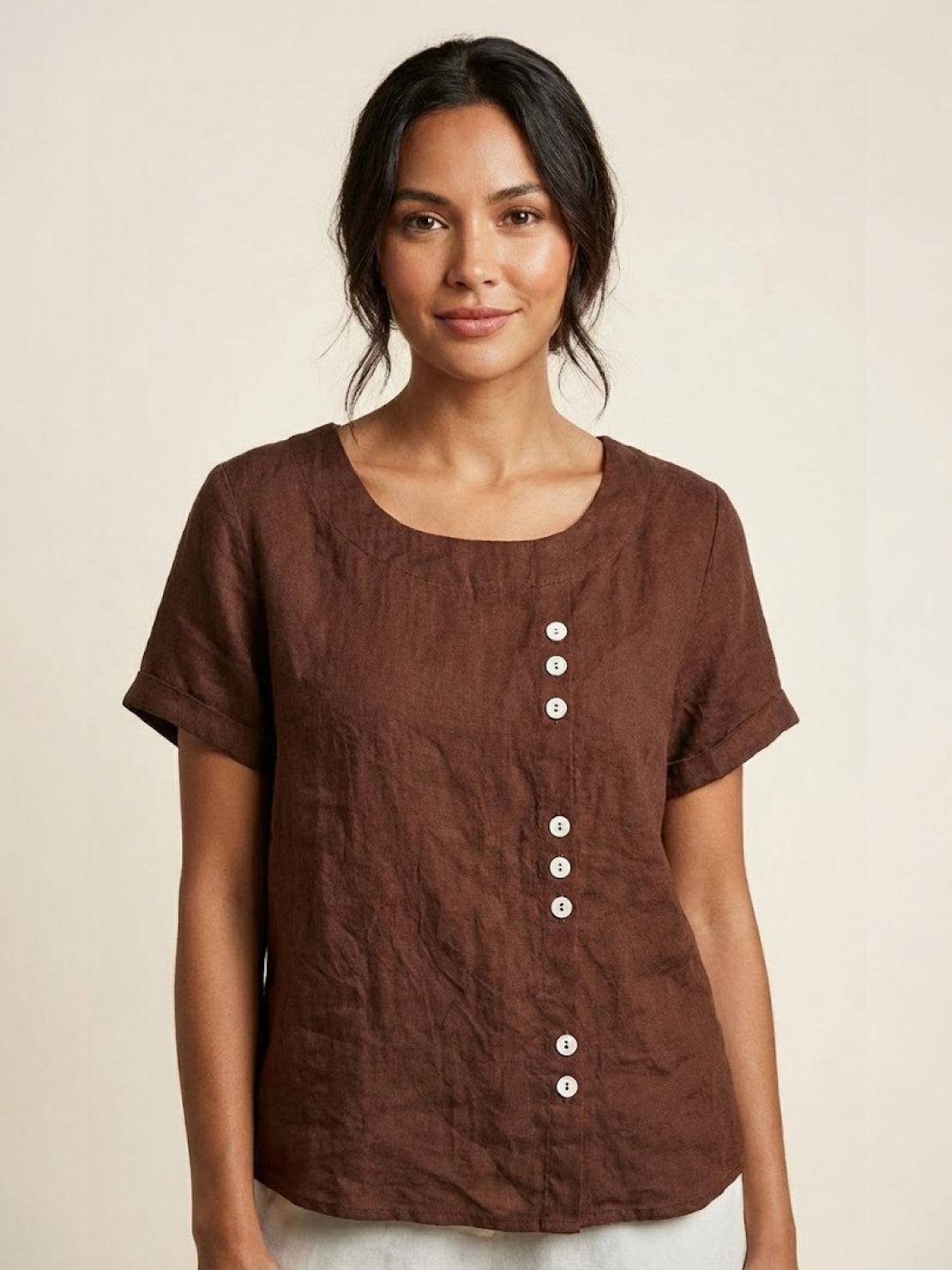 Foreen™ | Women's Casual Scoop Neck Button Detail Short Sleeve Top
