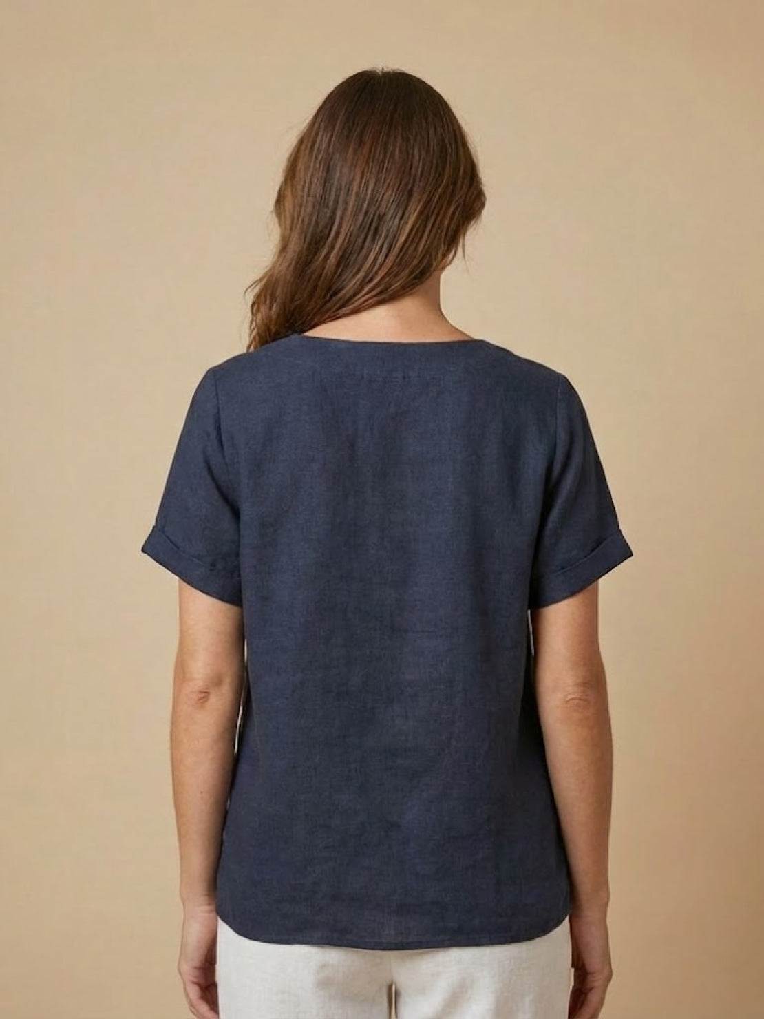 Foreen™ | Women's Casual Scoop Neck Button Detail Short Sleeve Top