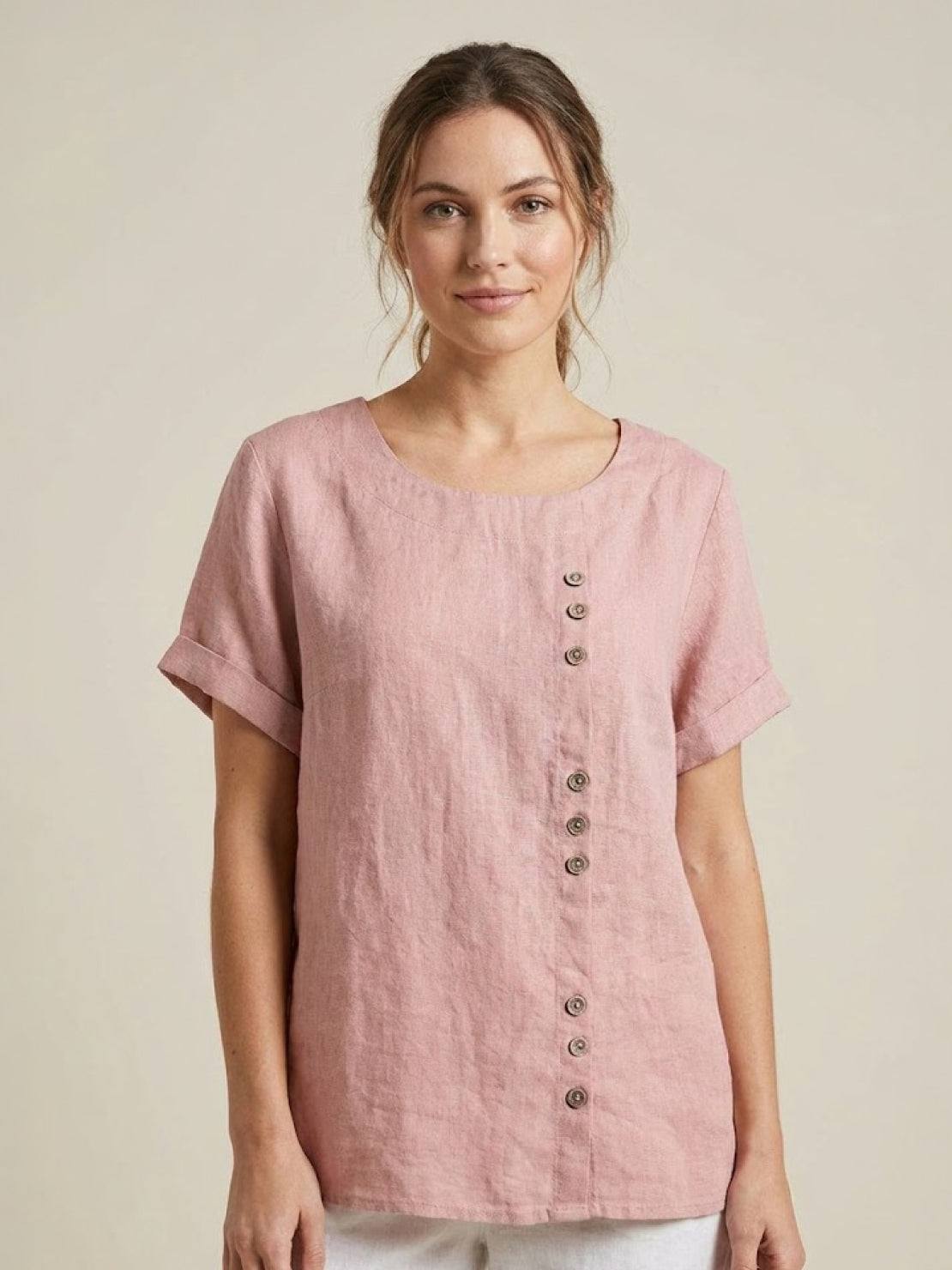 Foreen™ | Women's Casual Scoop Neck Button Detail Short Sleeve Top