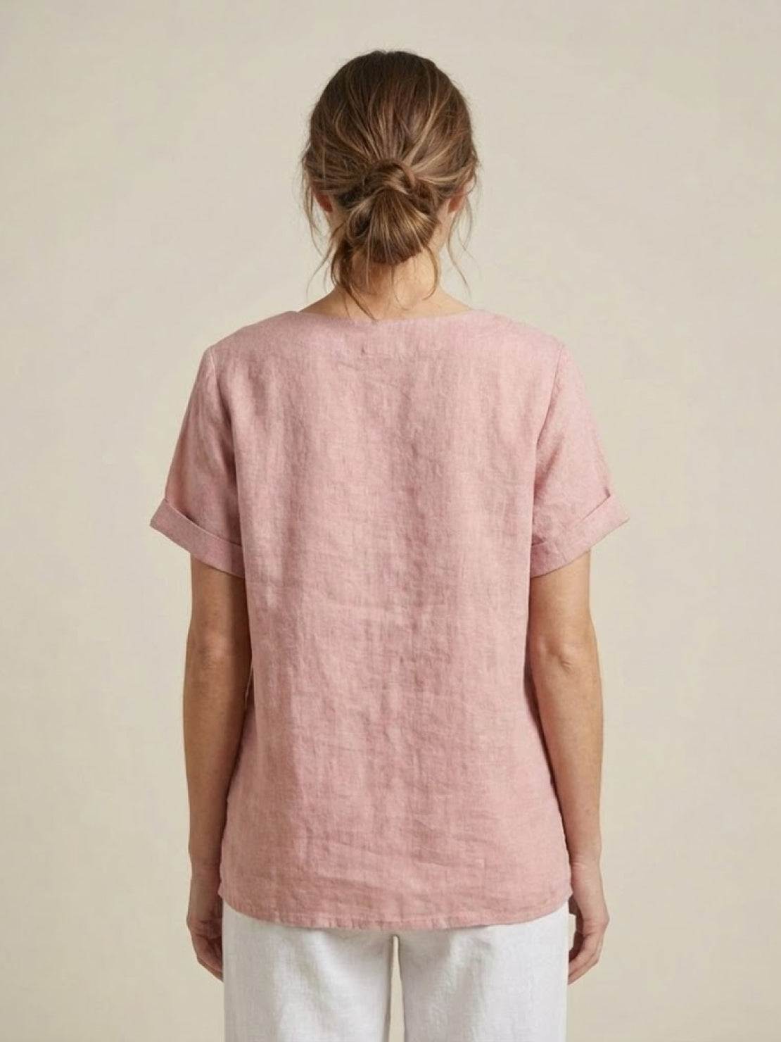 Foreen™ | Women's Casual Scoop Neck Button Detail Short Sleeve Top