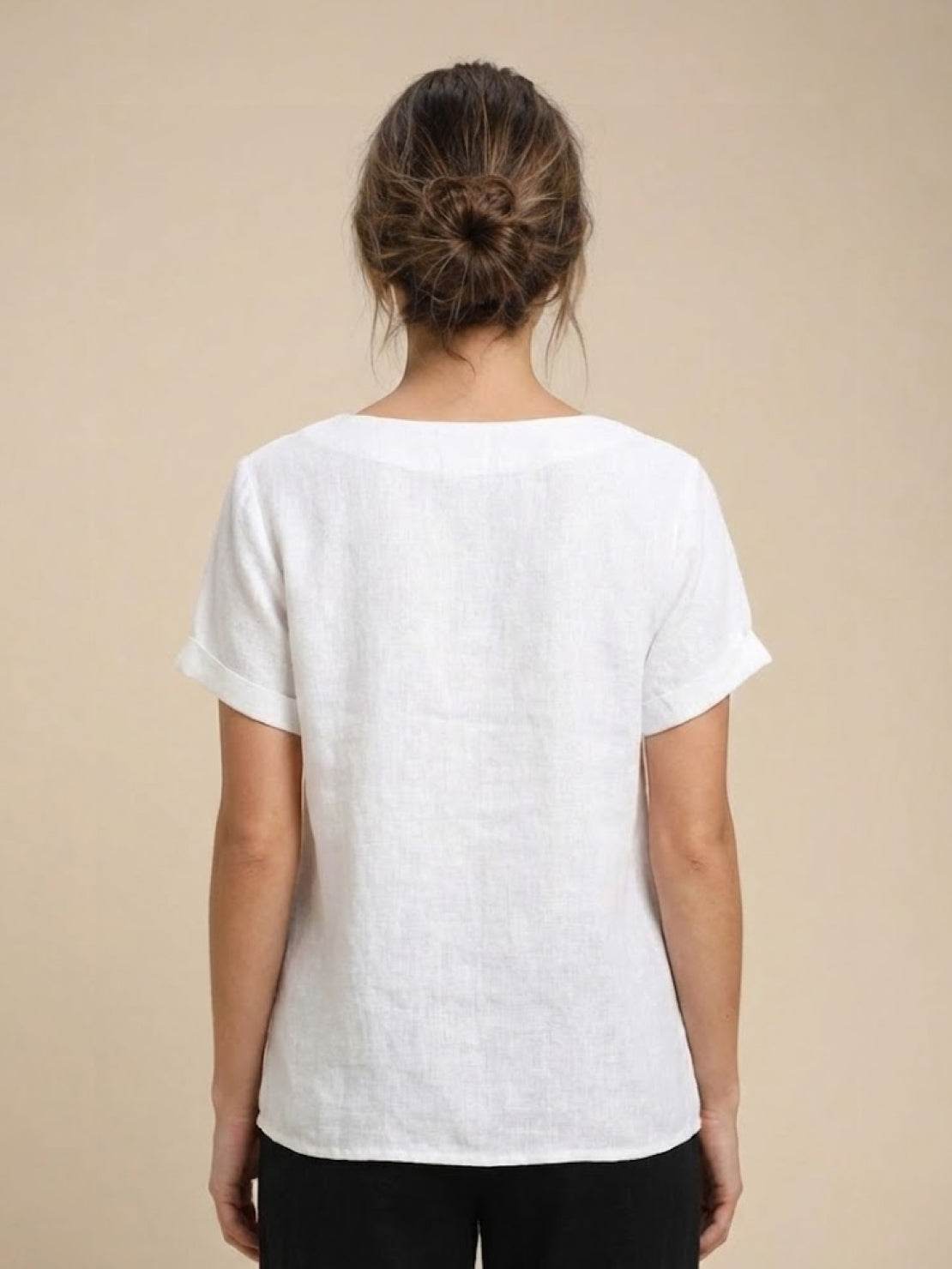 Foreen™ | Women's Casual Scoop Neck Button Detail Short Sleeve Top
