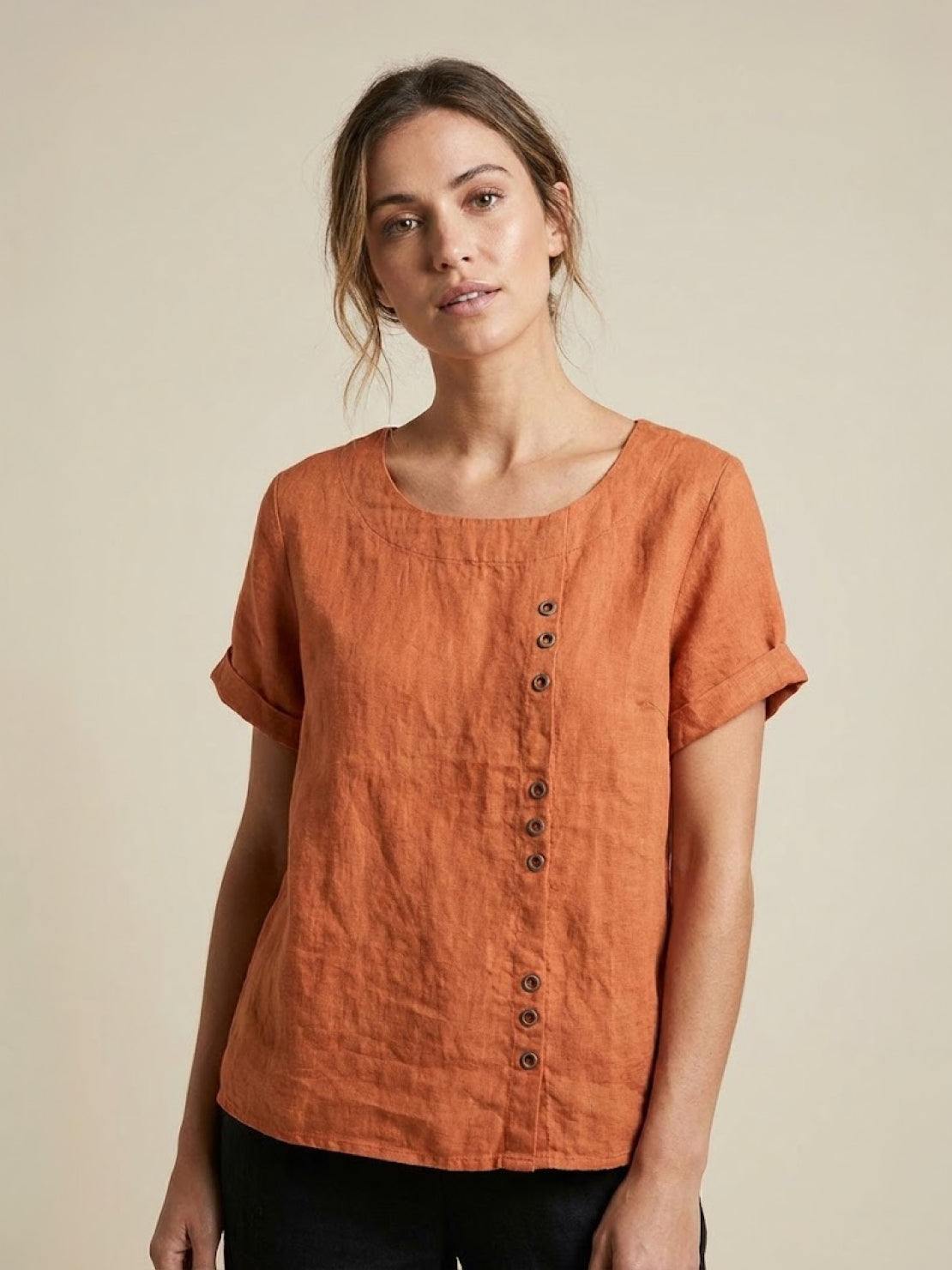 Foreen™ | Women's Casual Scoop Neck Button Detail Short Sleeve Top