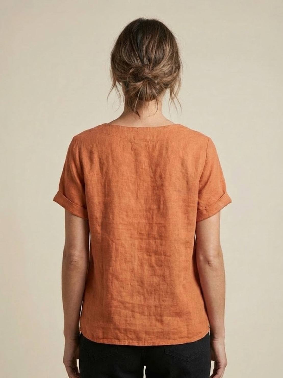 Foreen™ | Women's Casual Scoop Neck Button Detail Short Sleeve Top
