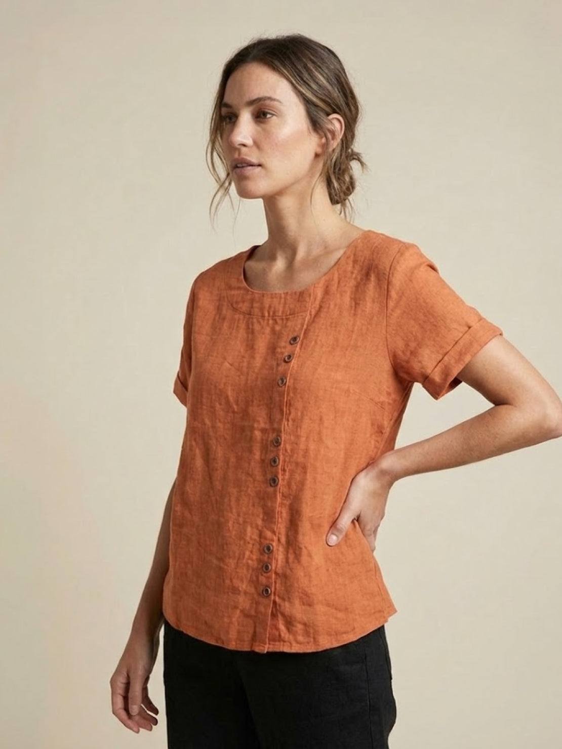 Foreen™ | Women's Casual Scoop Neck Button Detail Short Sleeve Top