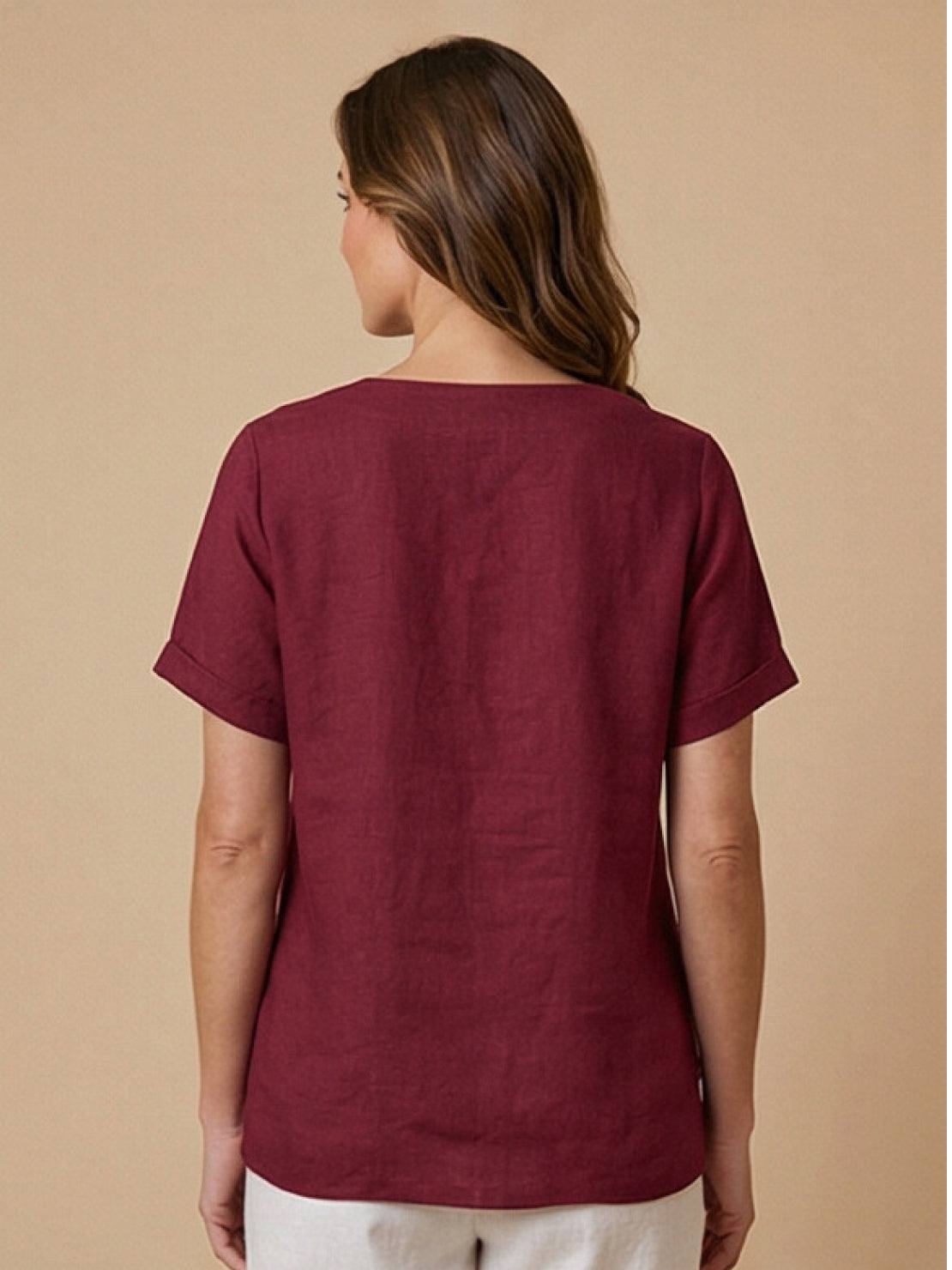 Foreen™ | Women's Casual Scoop Neck Button Detail Short Sleeve Top
