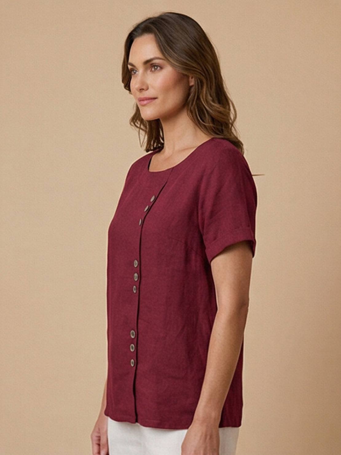 Foreen™ | Women's Casual Scoop Neck Button Detail Short Sleeve Top