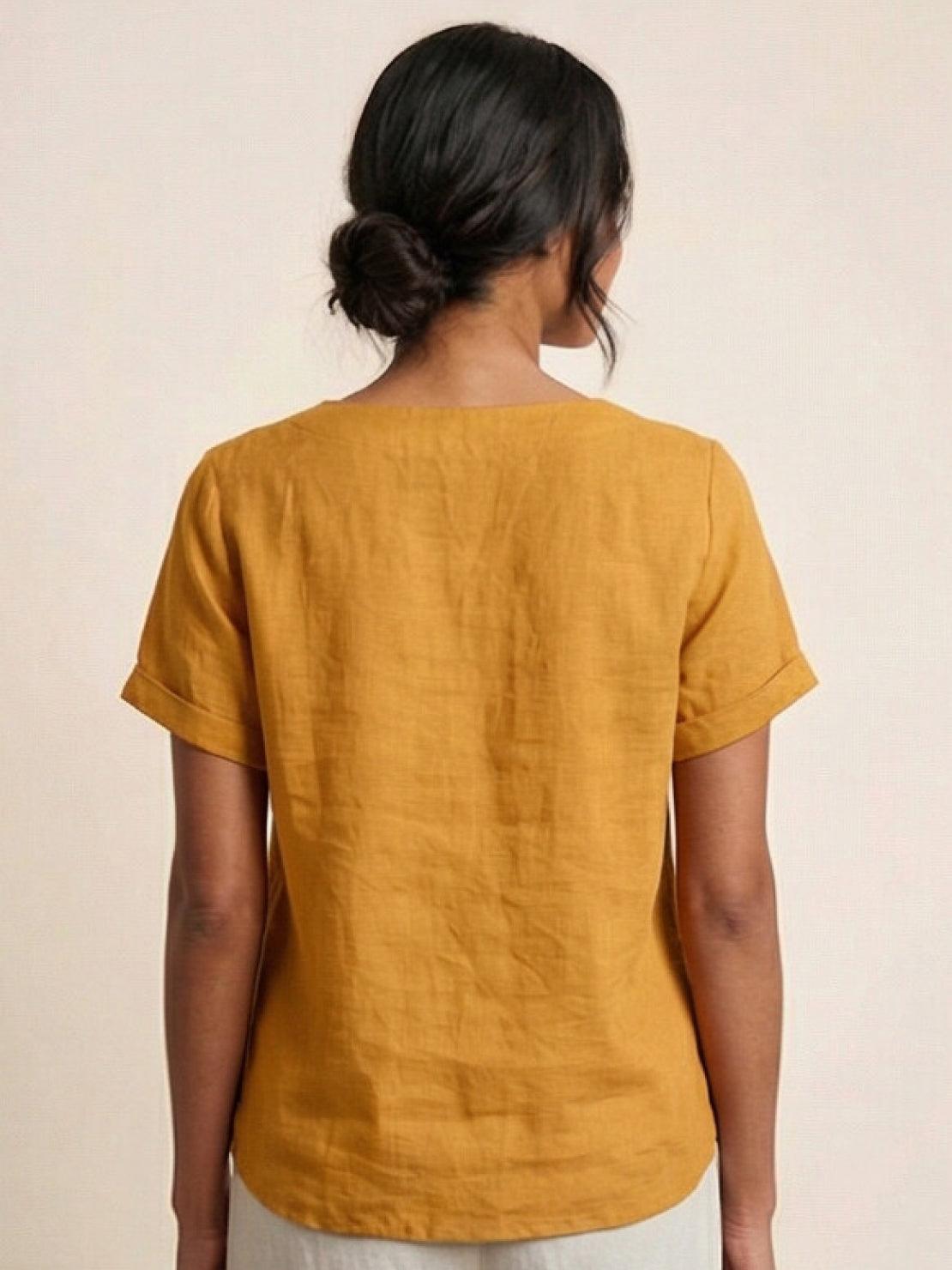 Foreen™ | Women's Casual Scoop Neck Button Detail Short Sleeve Top