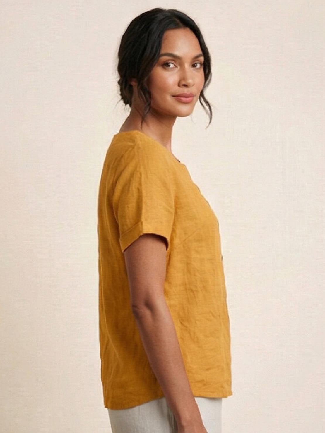 Foreen™ | Women's Casual Scoop Neck Button Detail Short Sleeve Top