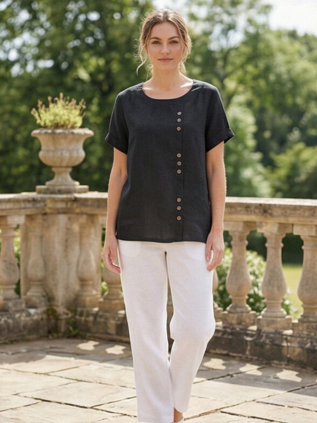 Foreen™ | Women's Casual Scoop Neck Button Detail Short Sleeve Top