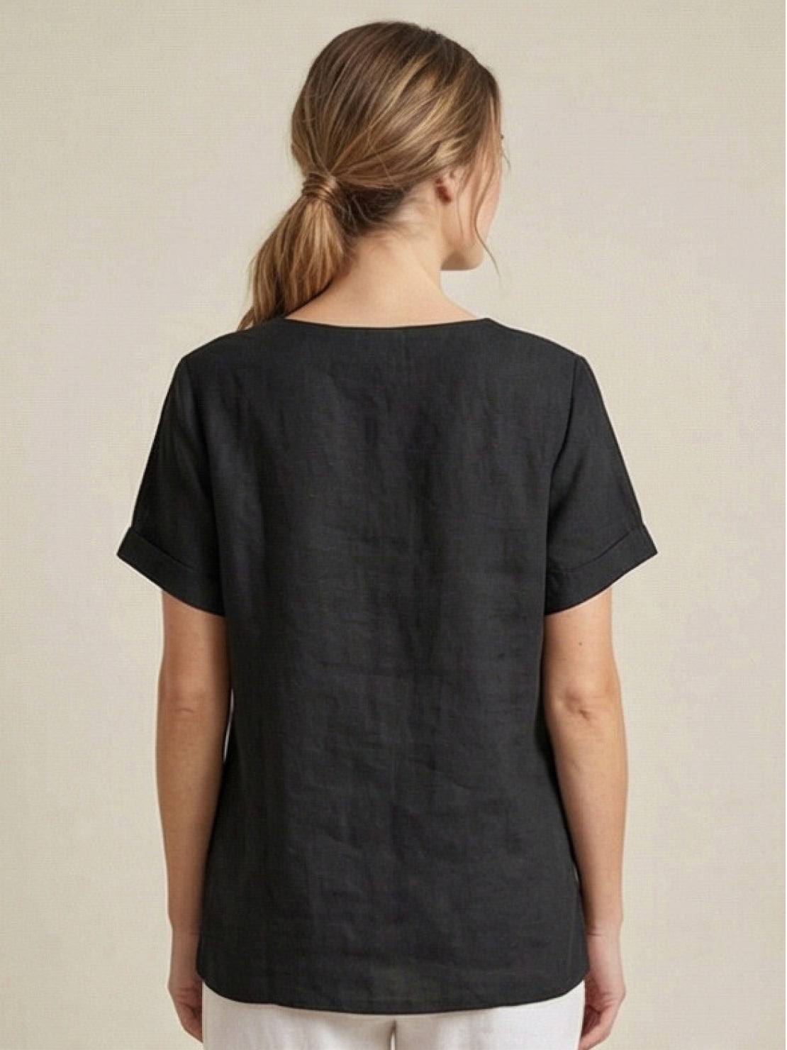 Foreen™ | Women's Casual Scoop Neck Button Detail Short Sleeve Top