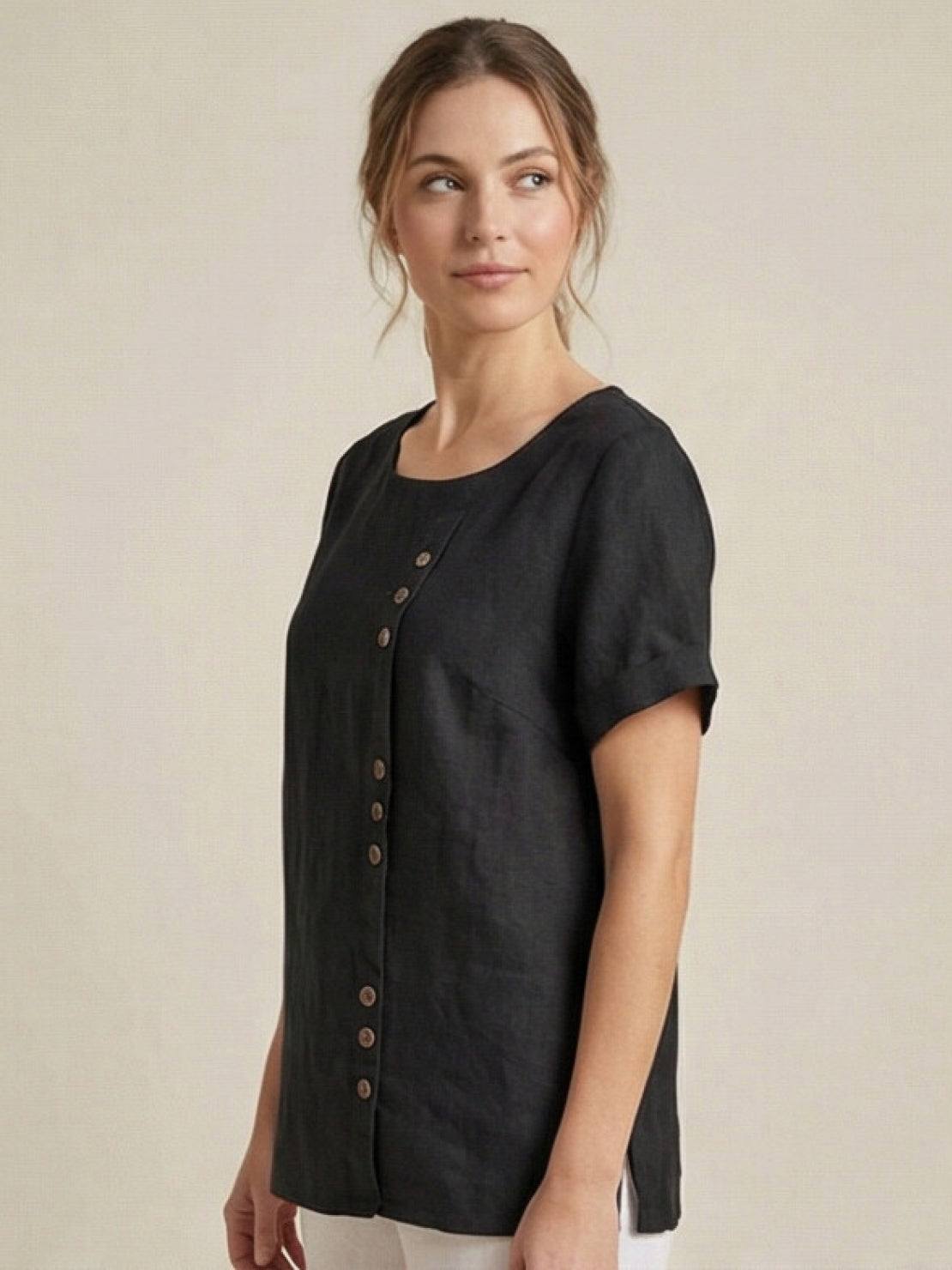 Foreen™ | Women's Casual Scoop Neck Button Detail Short Sleeve Top